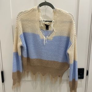 Tri-Color Fringe Sweater